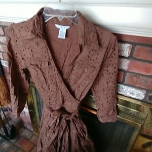 Cabi eyelet chocolate brown swing dress.